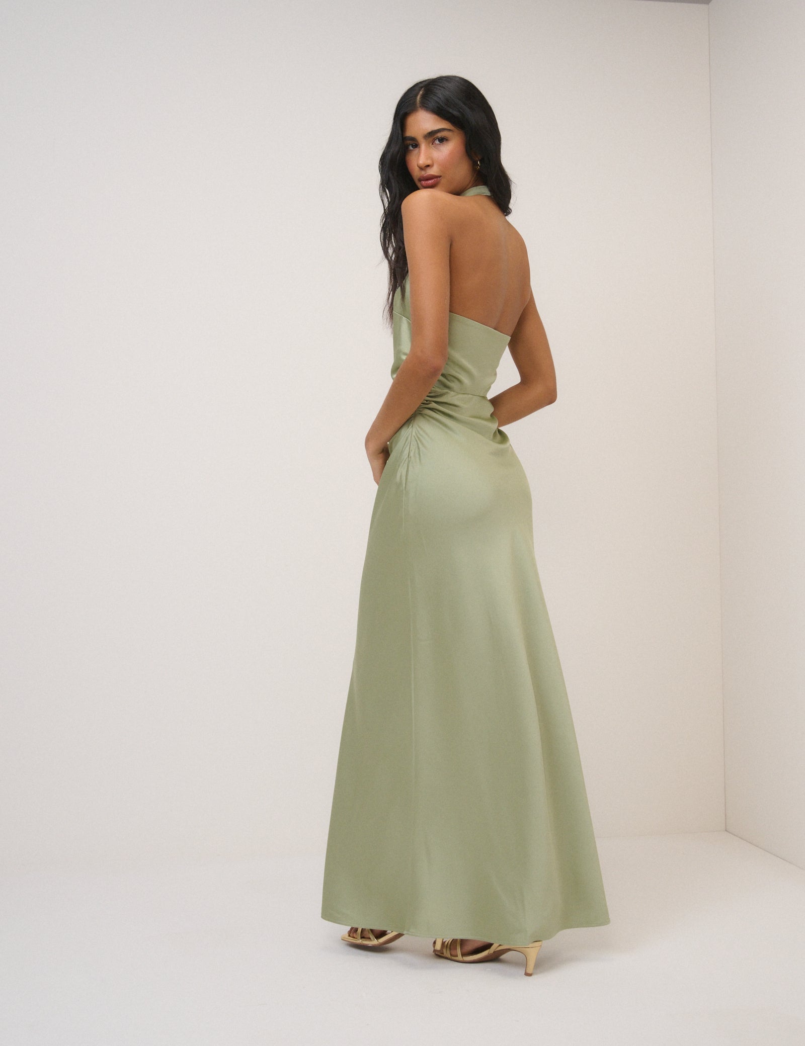 Sage Green Satin Column Devin Maxi Dress