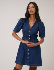 Blue Denim Puff Sleeve Sienna Mini Dress
