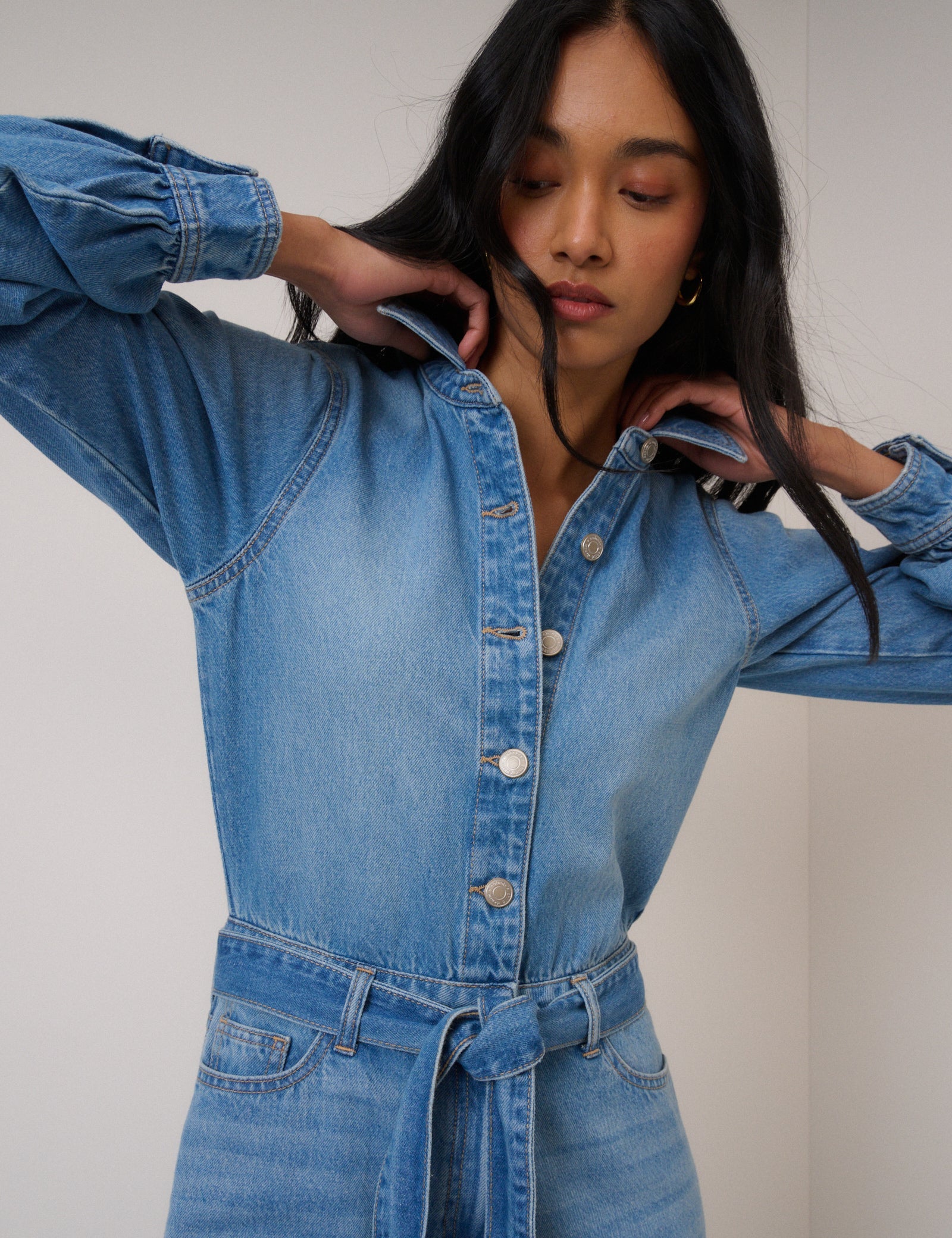Denim Tie Waist Jumpsuit