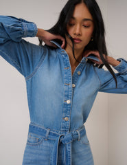 Denim Tie Waist Jumpsuit