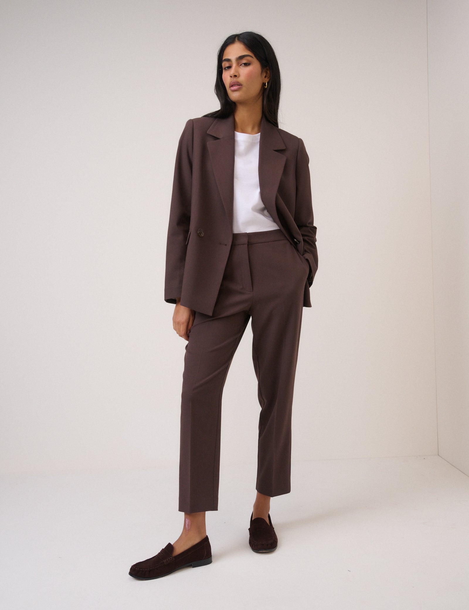 Chocolate Brown Twill Double Breasted Blazer