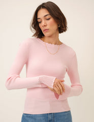 Pink Crochet Trim Knitted Top