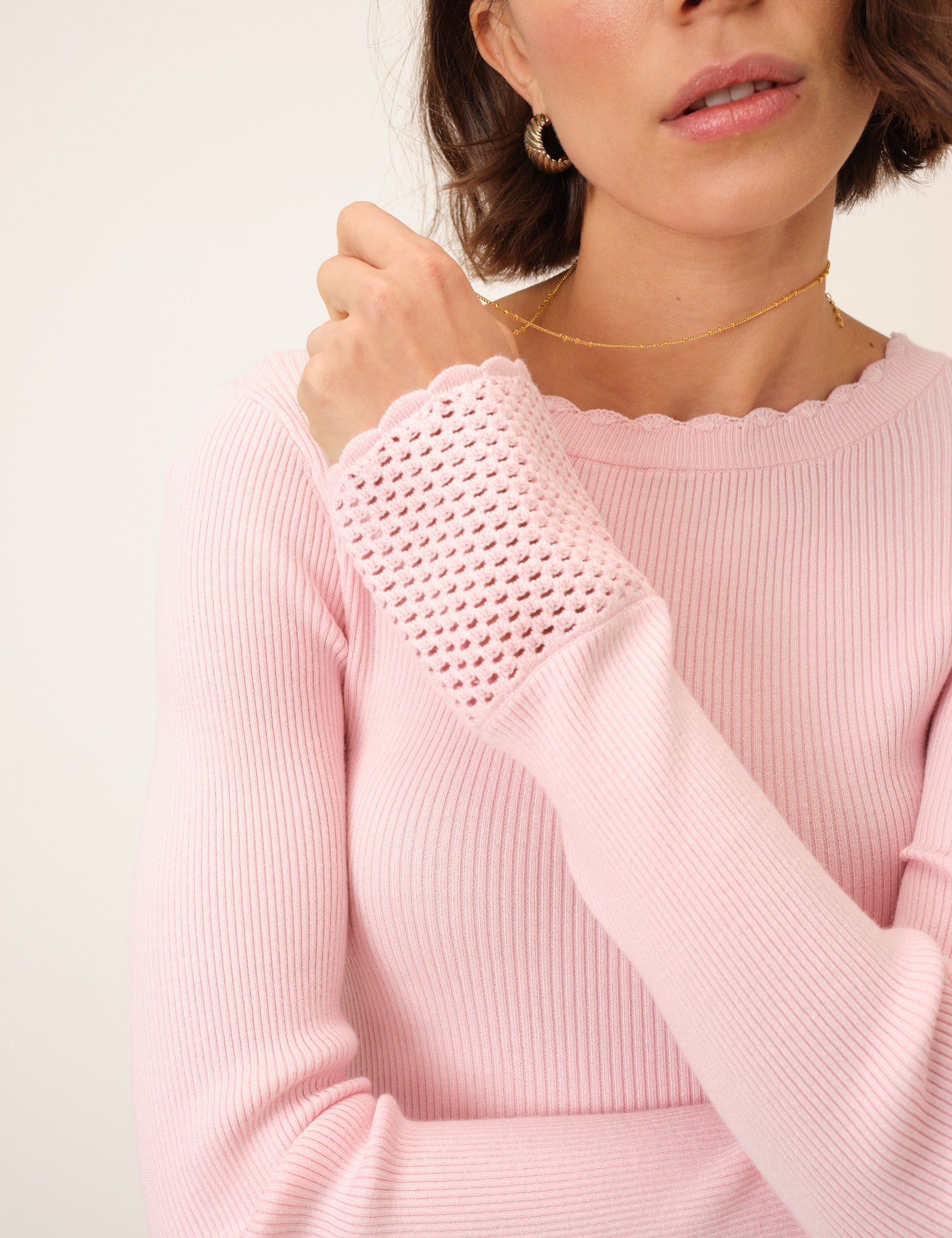Pink Crochet Trim Knitted Top