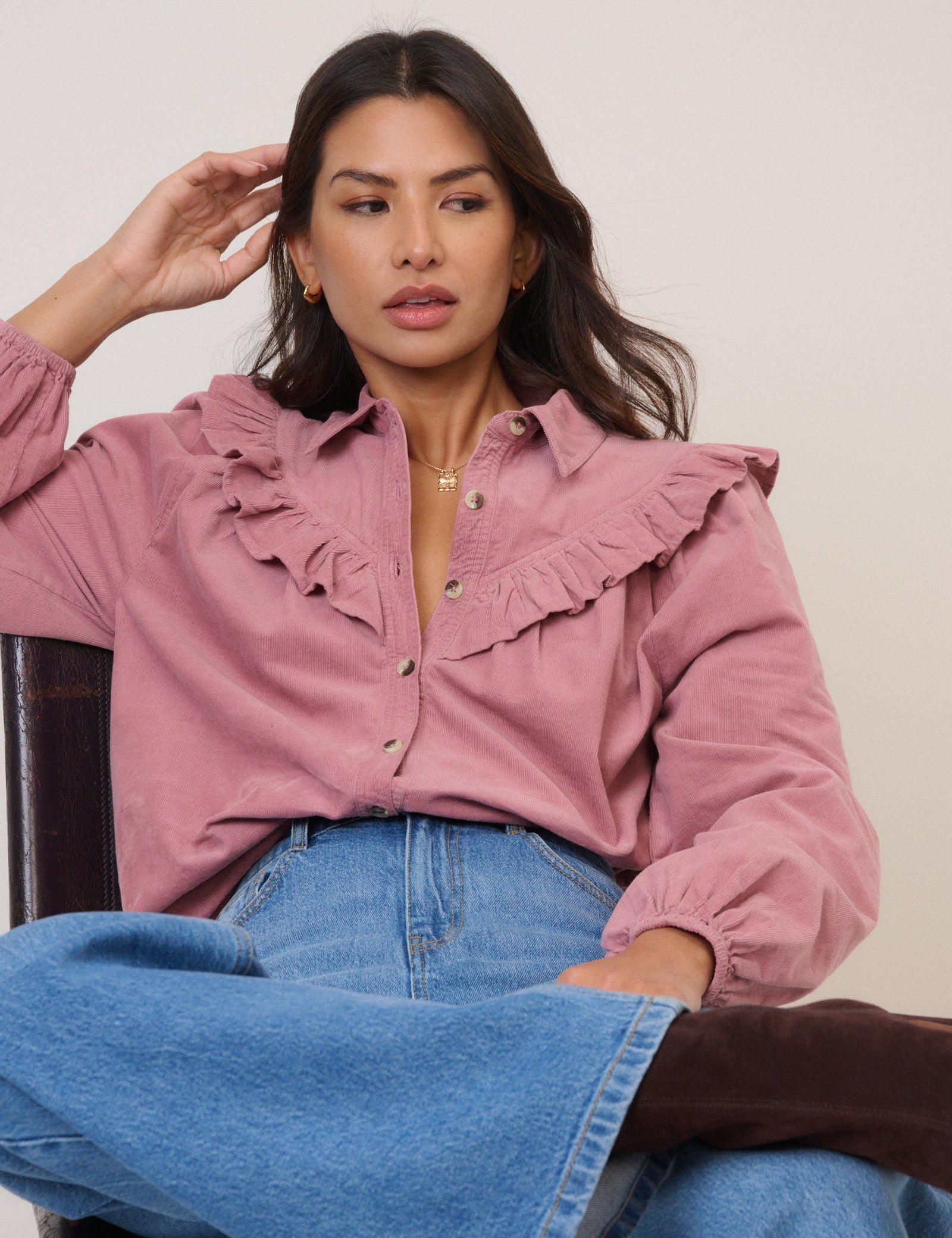 Pink Cord Frill Shirt