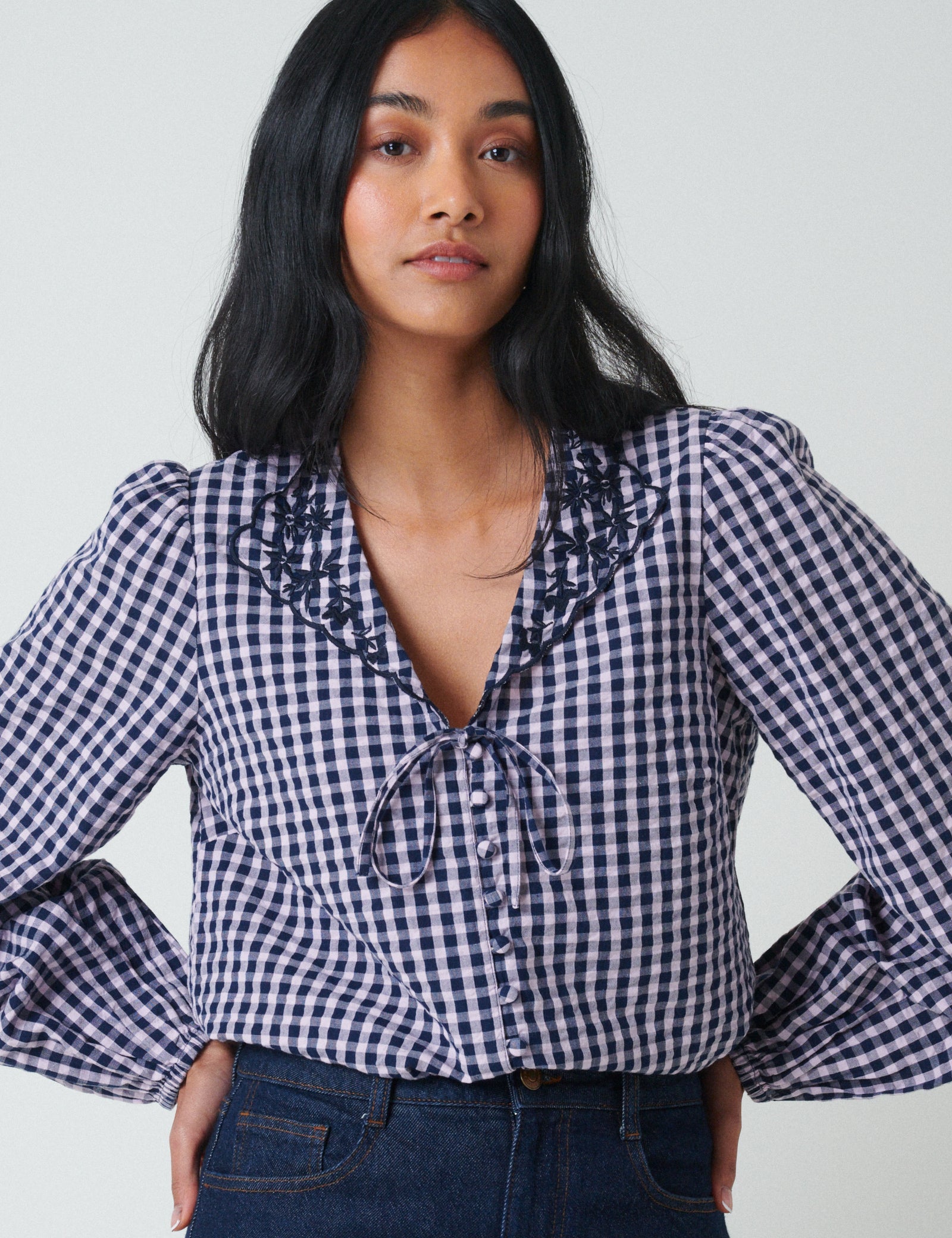 Pink And Navy Gingham Top