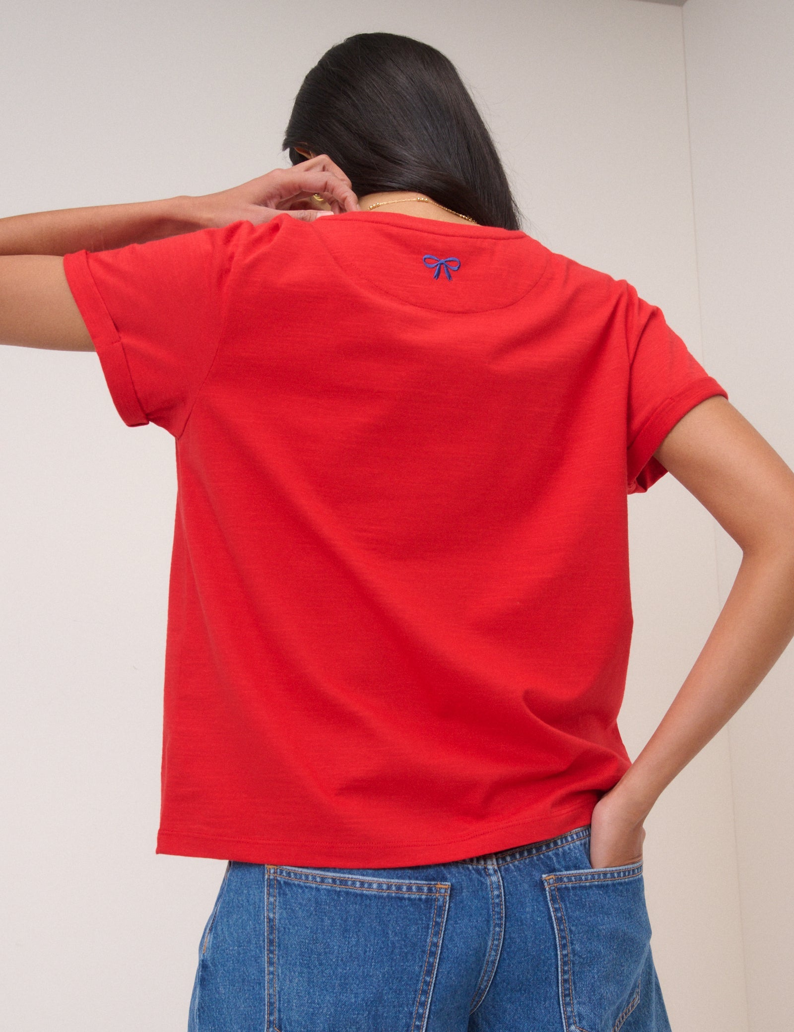 Red Embroidered Pocket T-Shirt