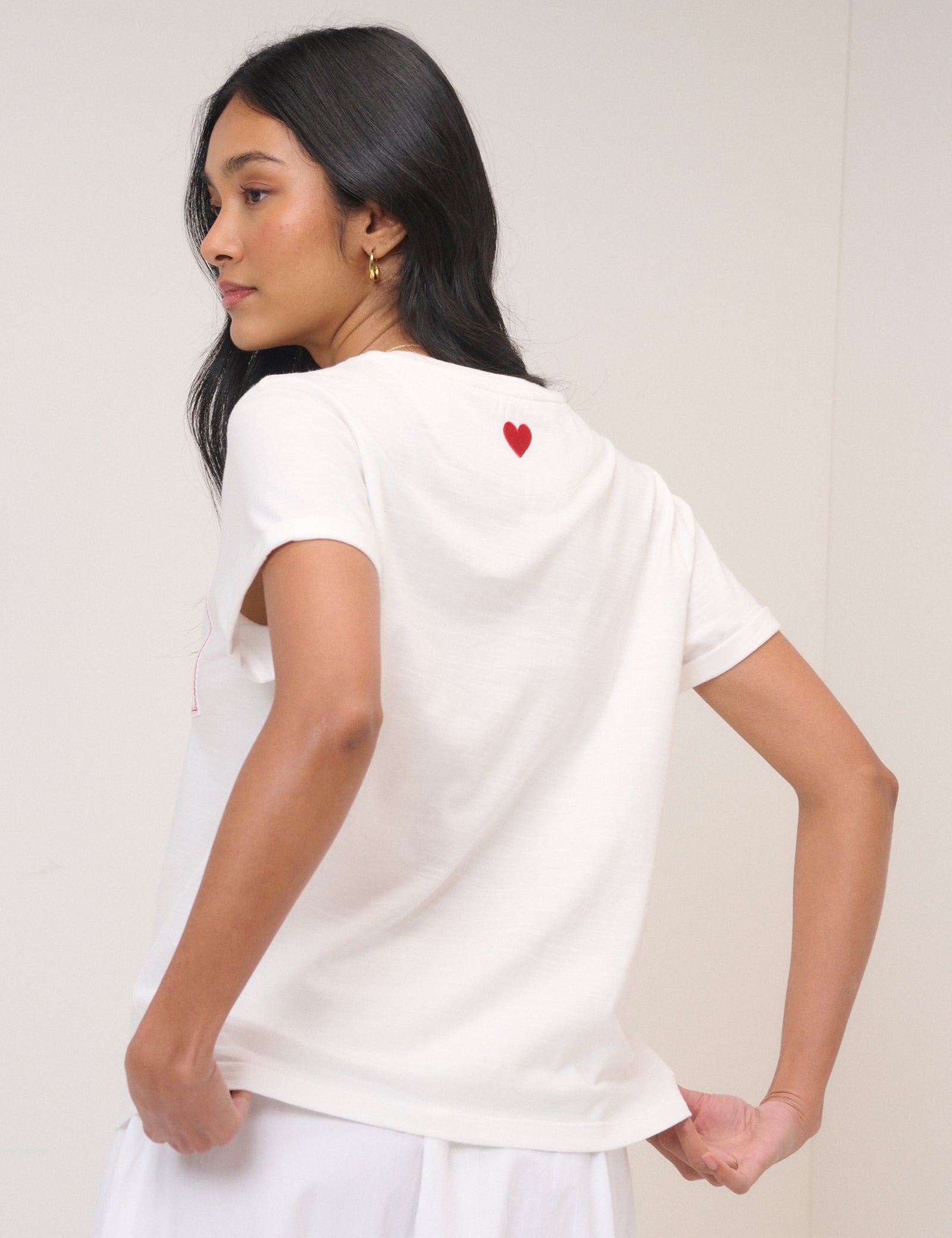 White Embroidered Pocket T-Shirt