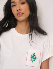White Embroidered Pocket T-Shirt