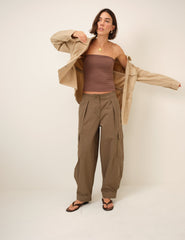 Khaki Barrel Leg Cargo Trousers
