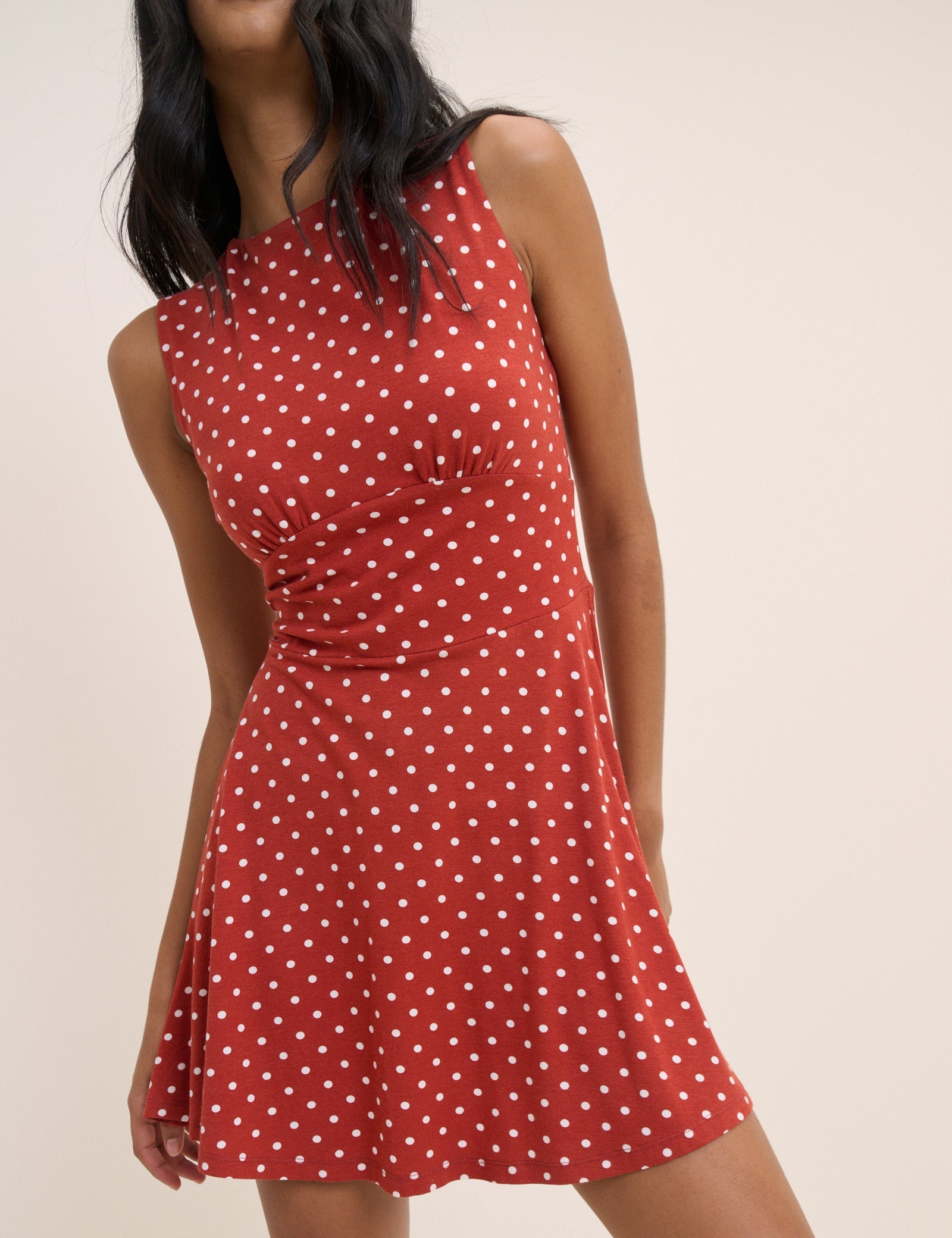 Red Polka Dot Jersey Sleeveless Tate Mini Dress