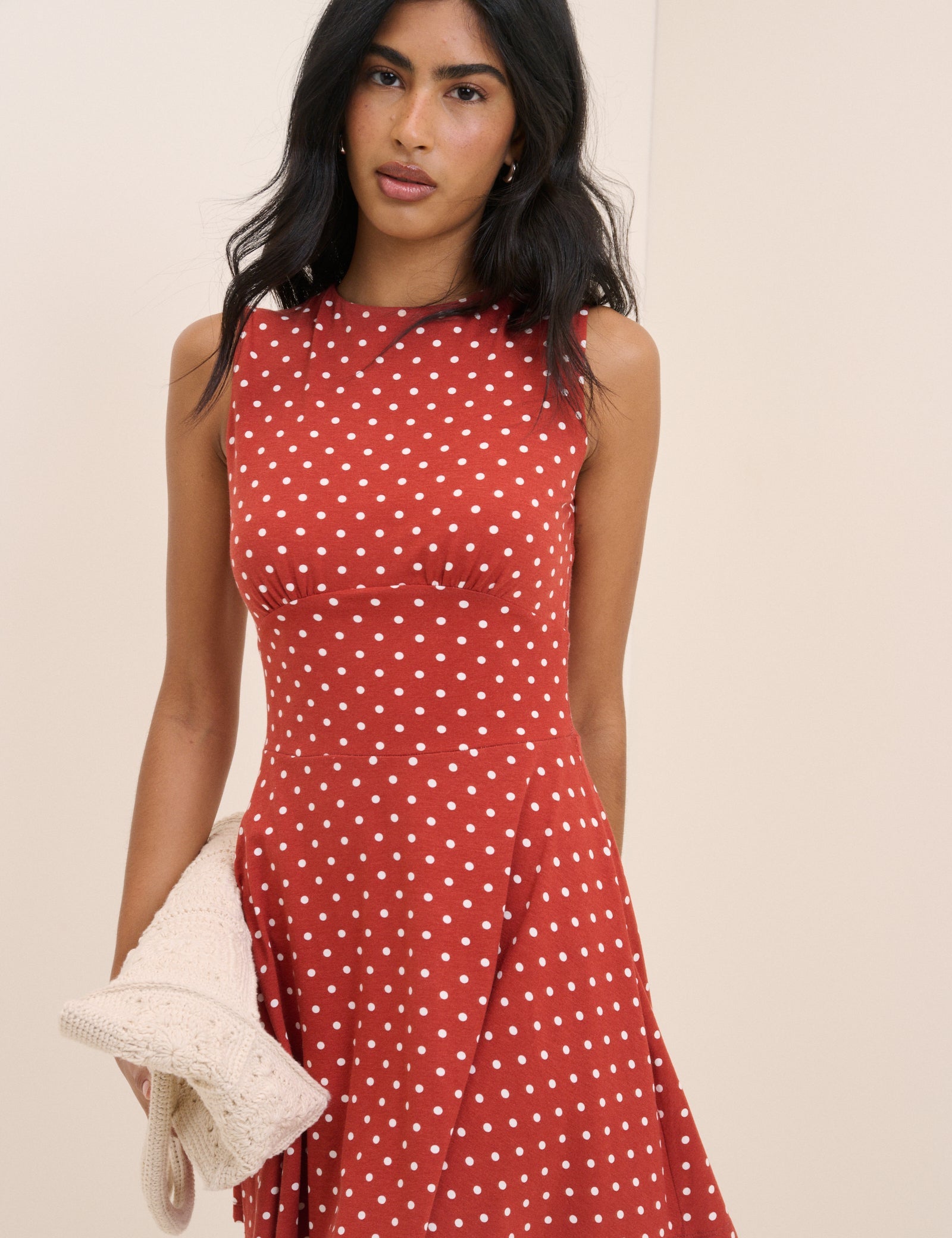 Red Polka Dot Jersey Sleeveless Tate Mini Dress