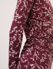 Burgundy Floral Long Sleeve Laurella Jersey Midi Dress