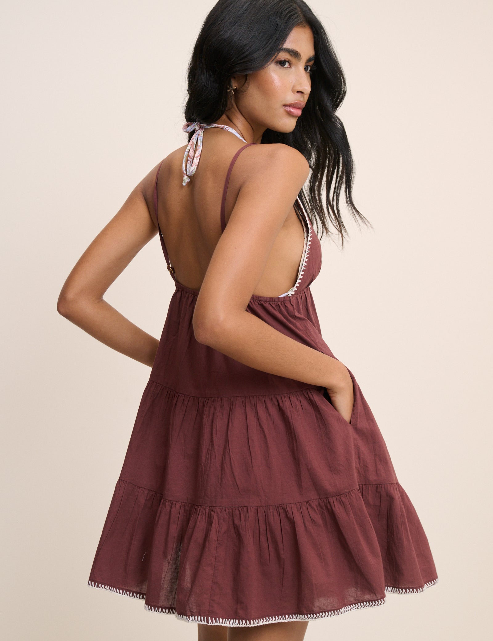 Brown Tiered Mini Beach Dress