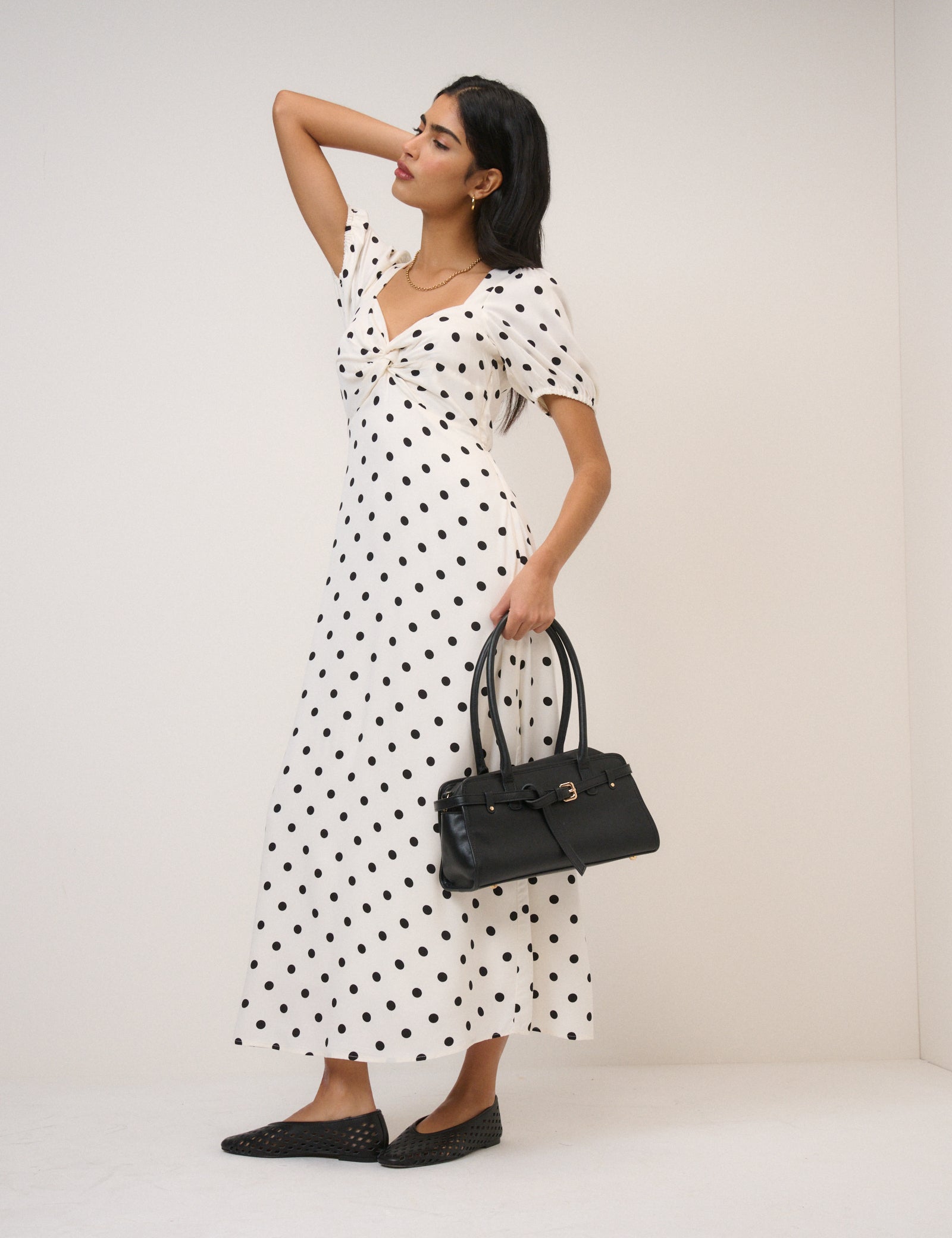White Polka Dot Tyla Midi Dress