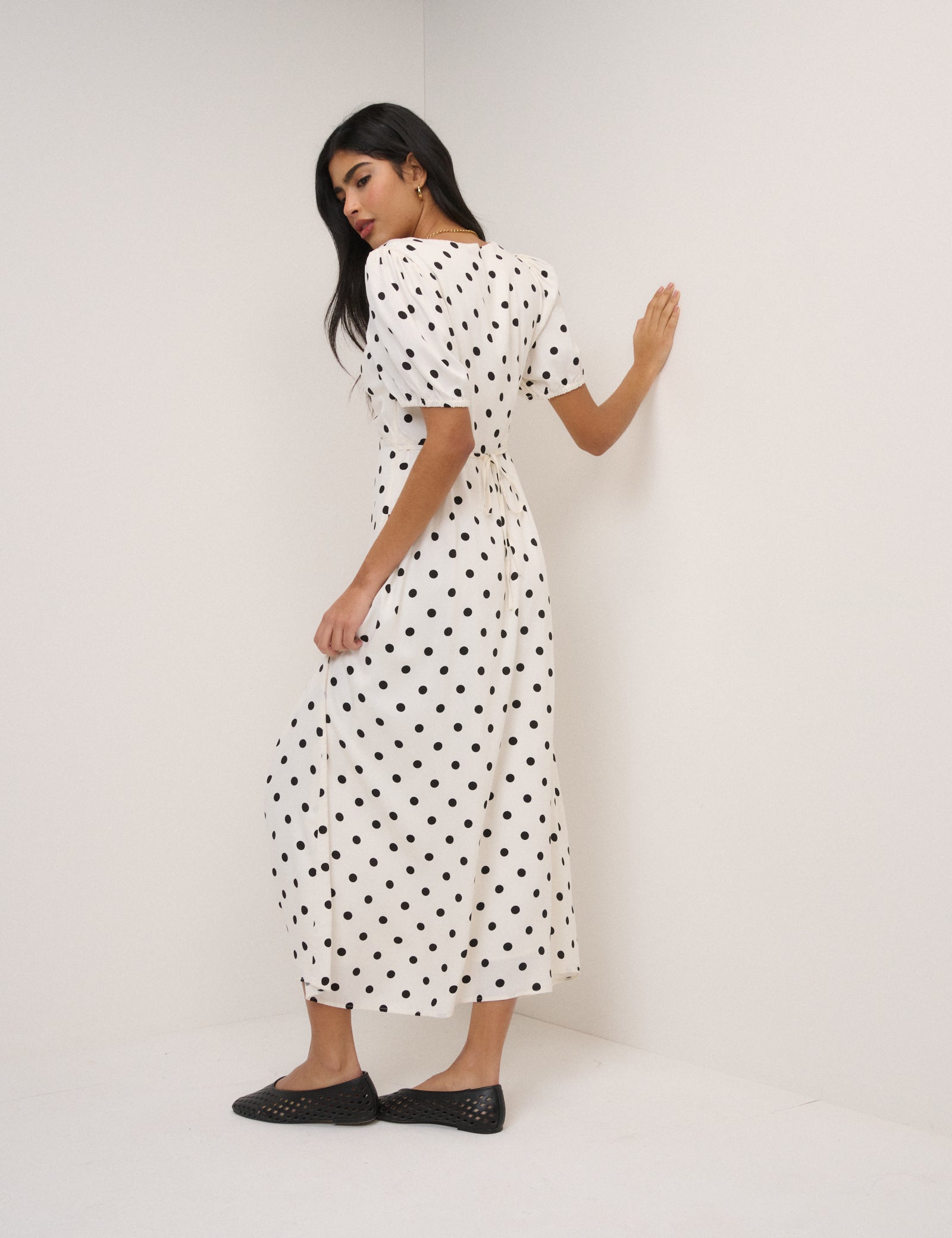White Polka Dot Tyla Midi Dress
