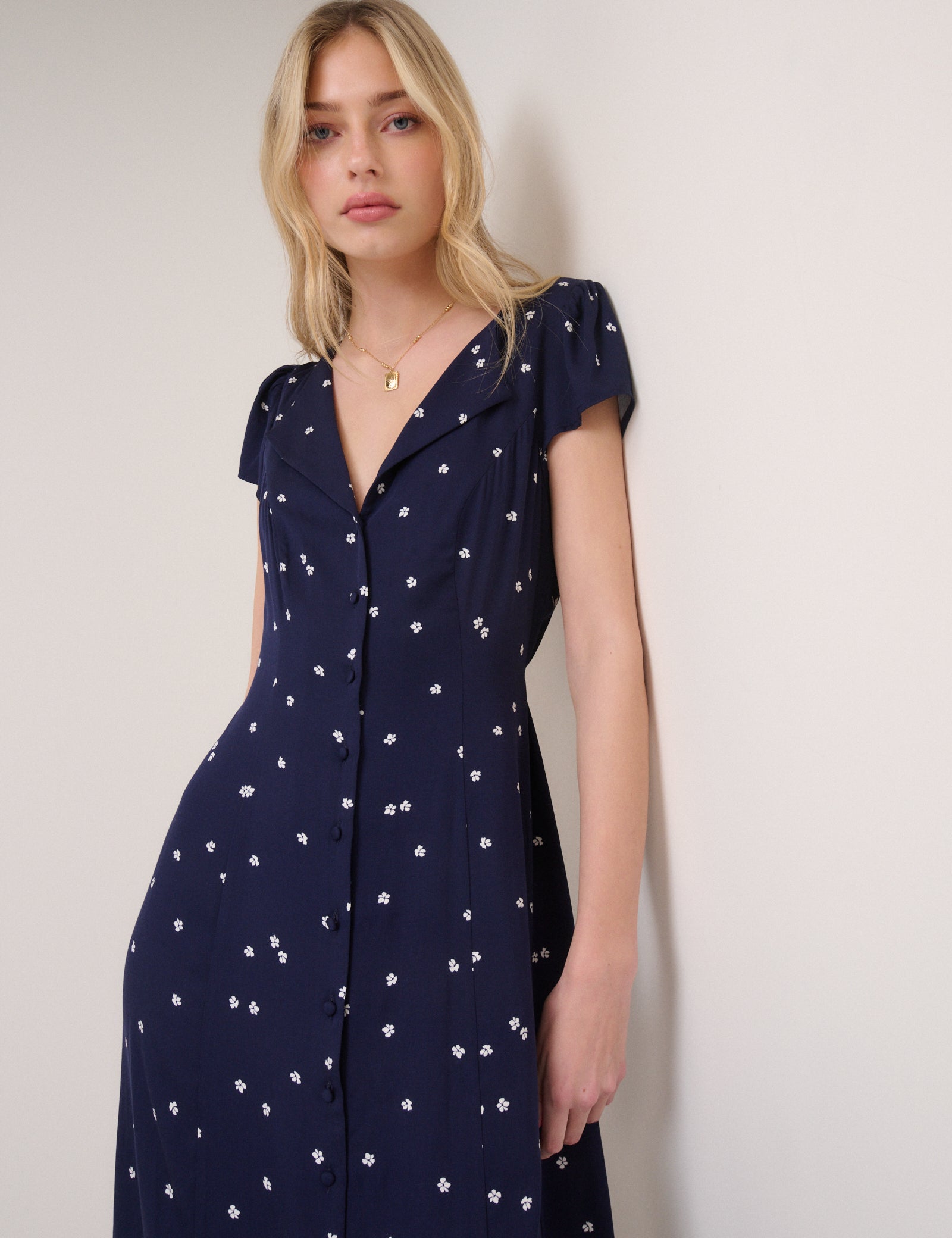 Navy Floral Kitty Midi Dress
