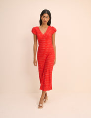 Red Polka Dot V-Neck Lina Midi Dress
