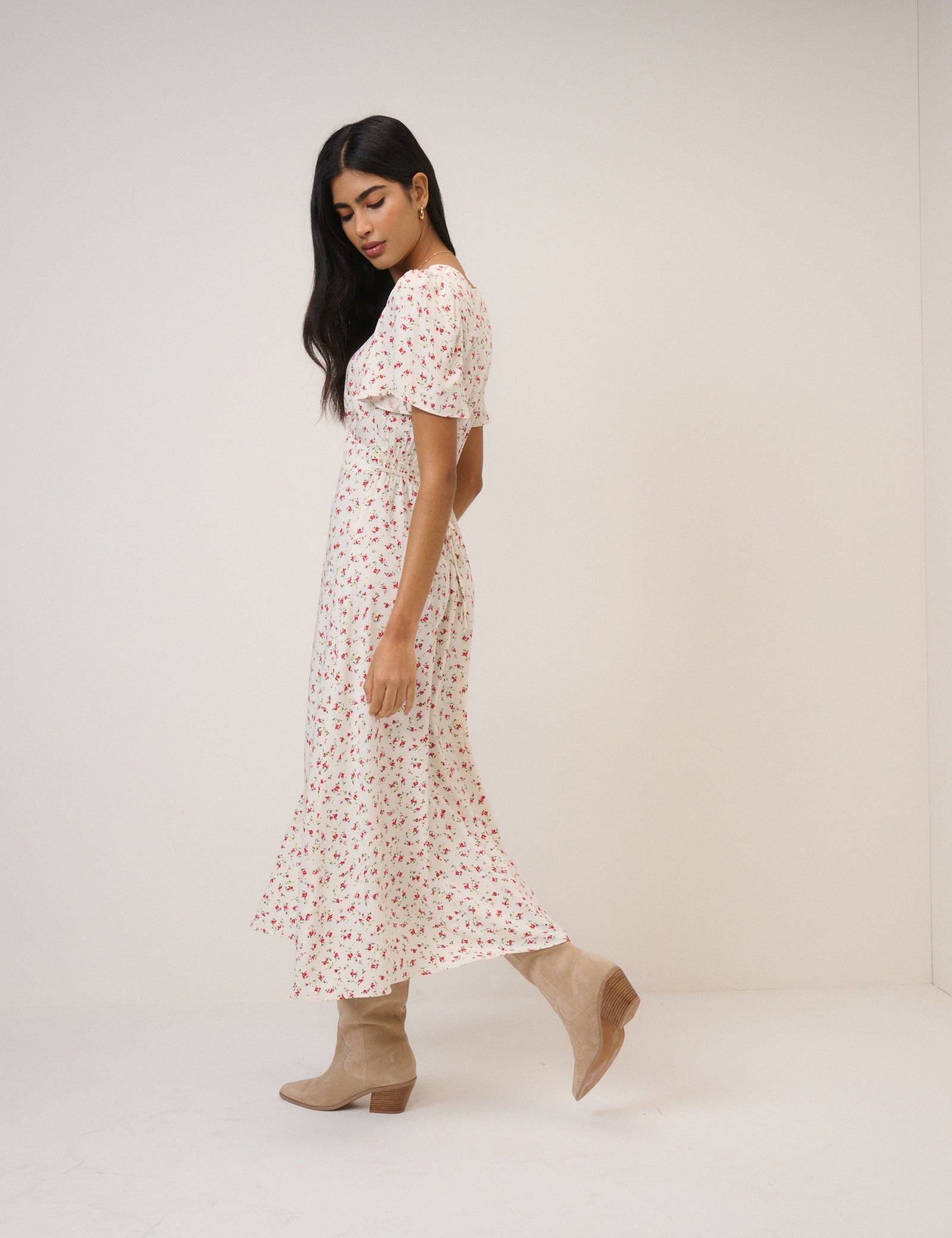 White Floral Atlas Midi Dress