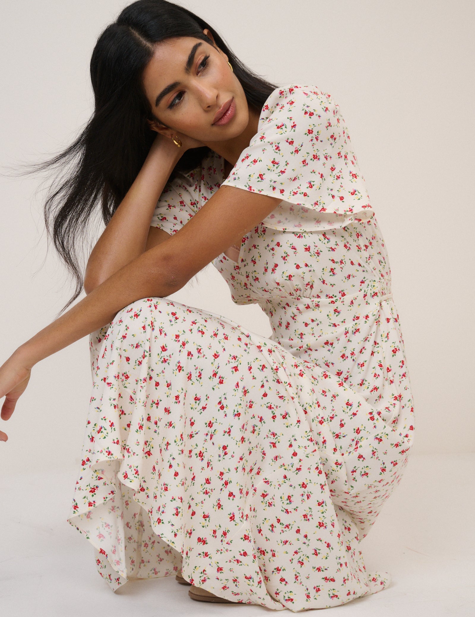 White Floral Atlas Midi Dress