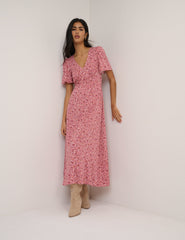 Pink Floral Atlas Midi Dress