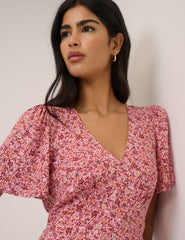 Pink Floral Atlas Midi Dress