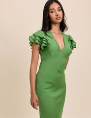 Green Frill Sleeve Layla Midi Dress
