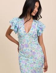 Blue Floral Layla Midi Dress