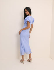Blue Frill Sleeve Layla Midi Dress
