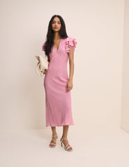 Pink Frill Sleeve Layla Midi Dress