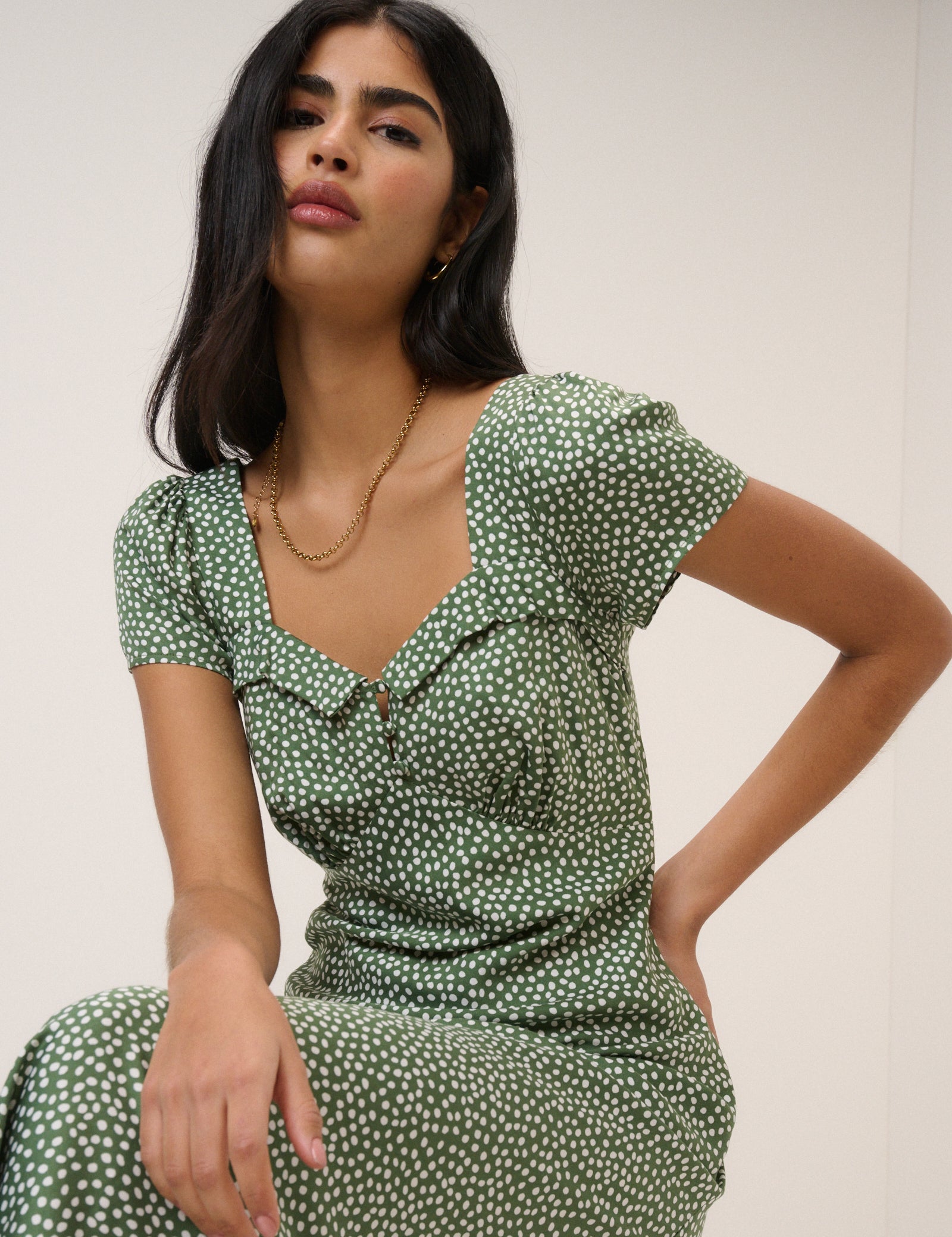 Green Spotty Tia Midi Dress