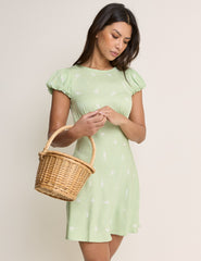 Green Cherry Print Maggie Mini Dress