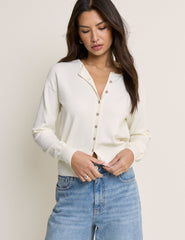White Waisted Crew Neck Cardigan