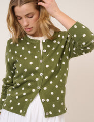 Green Polka Crew Neck Cardigan
