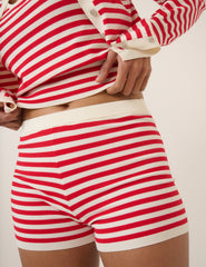 Red Striped Fine Knit Shorts