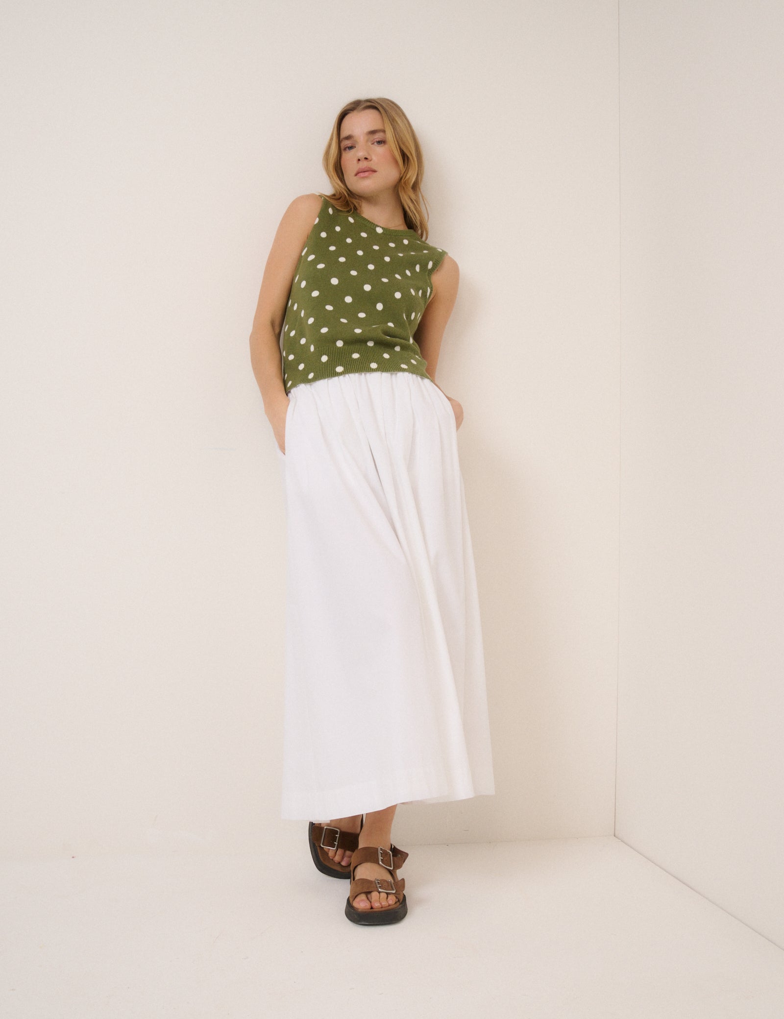 Green Polka Dot Crew Neck Vest