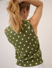 Green Polka Dot Crew Neck Vest