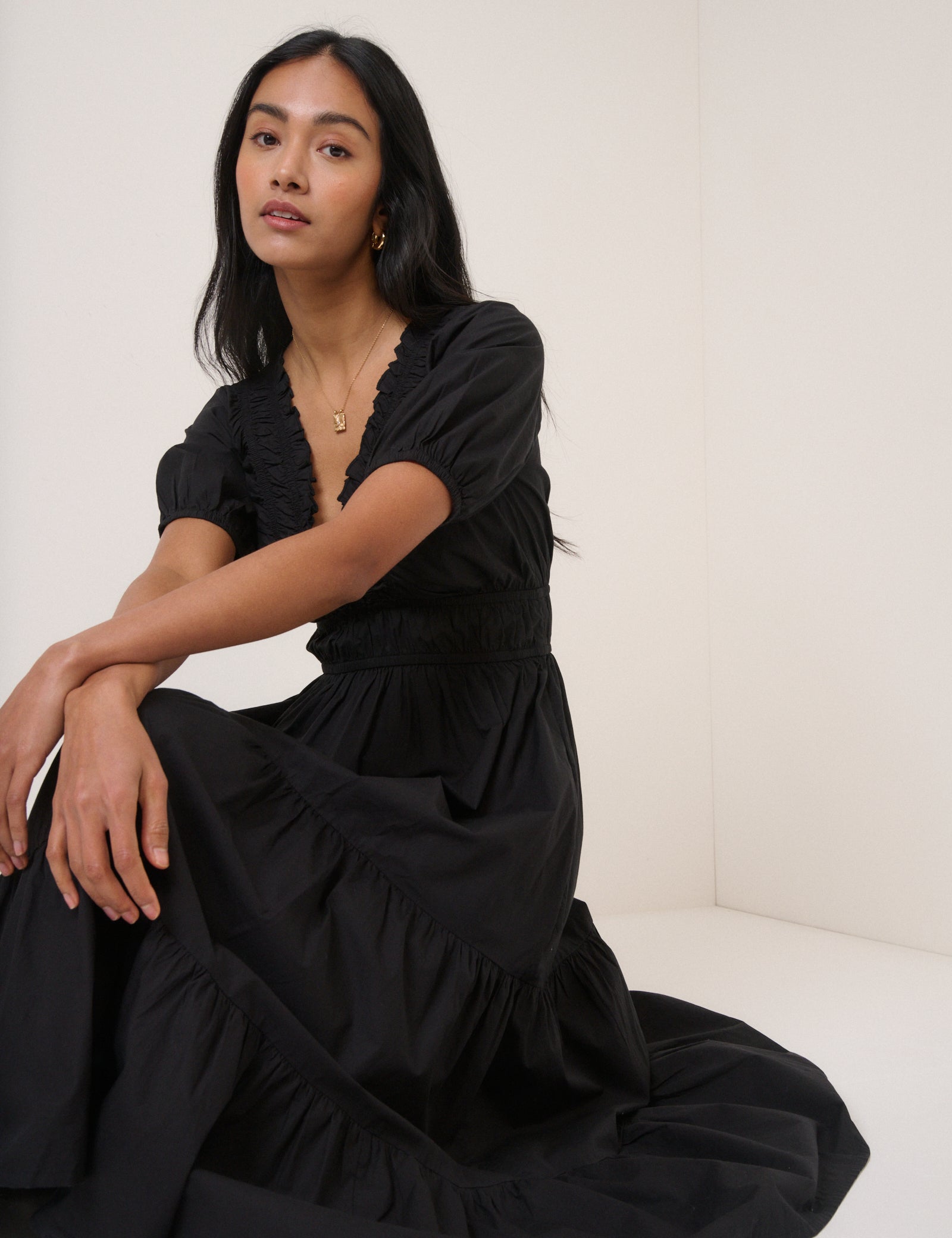 Black Tiered Madison Midi Dress