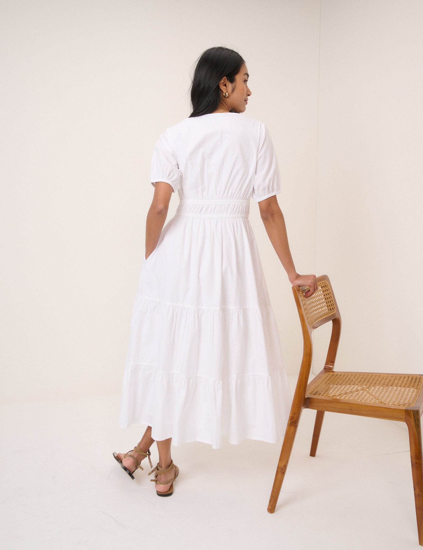 White Tiered Madison Midi Dress