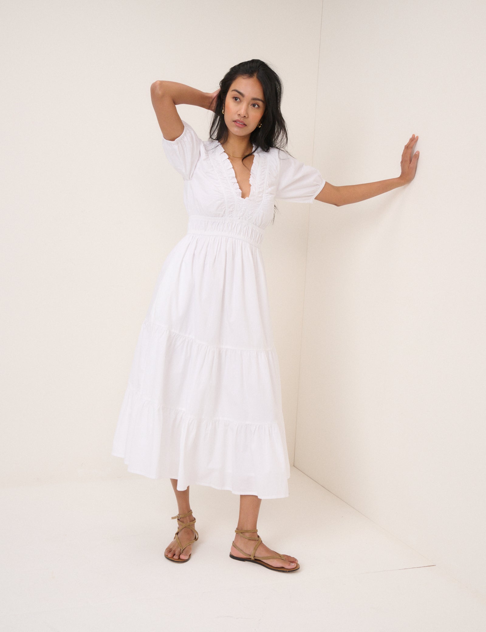 White Tiered Madison Midi Dress