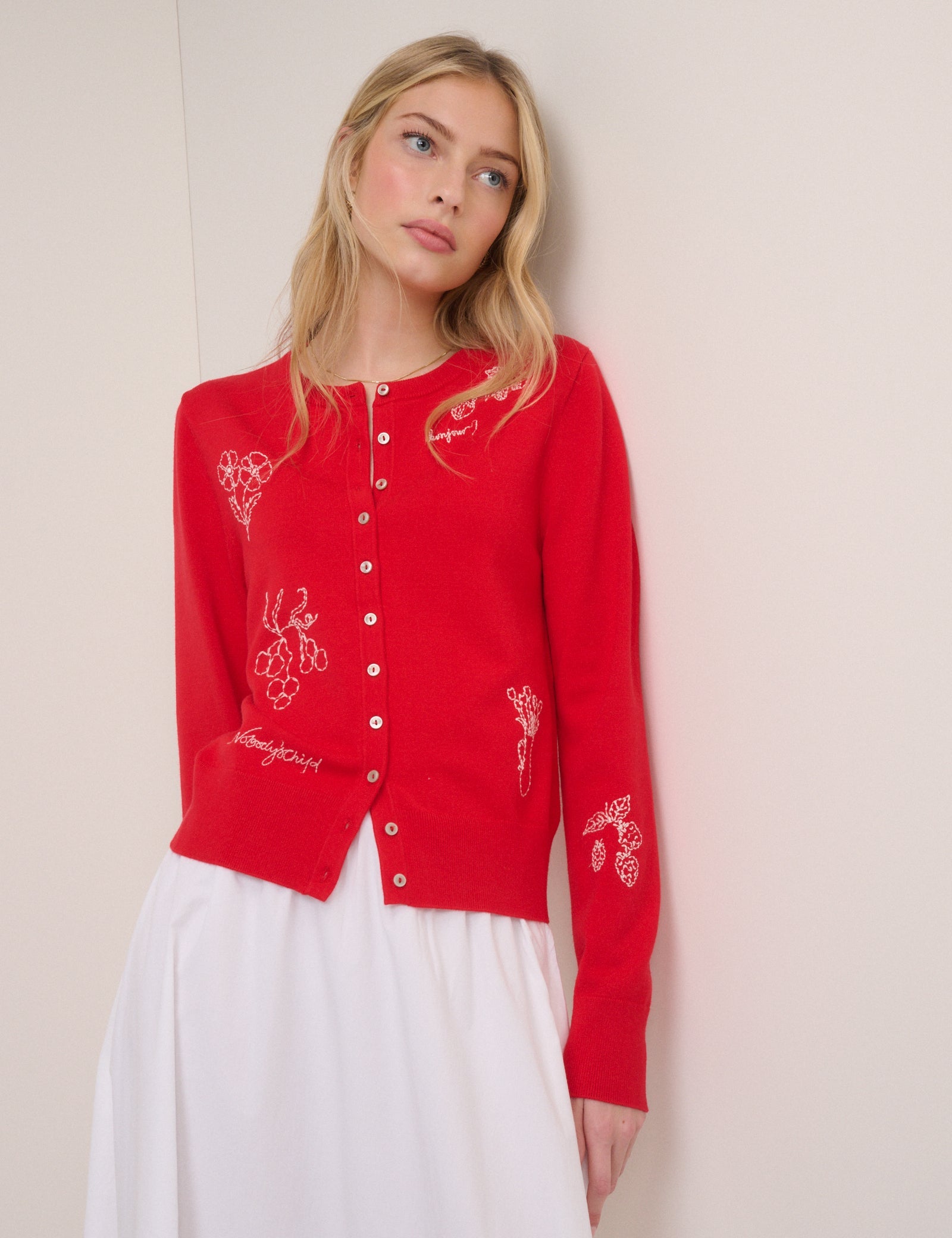 Red Embroidered Cardigan