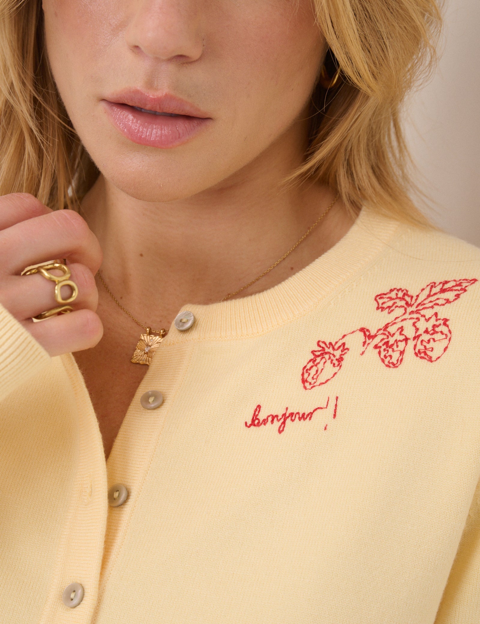 Butter Yellow Embroidered Placement Cardigan