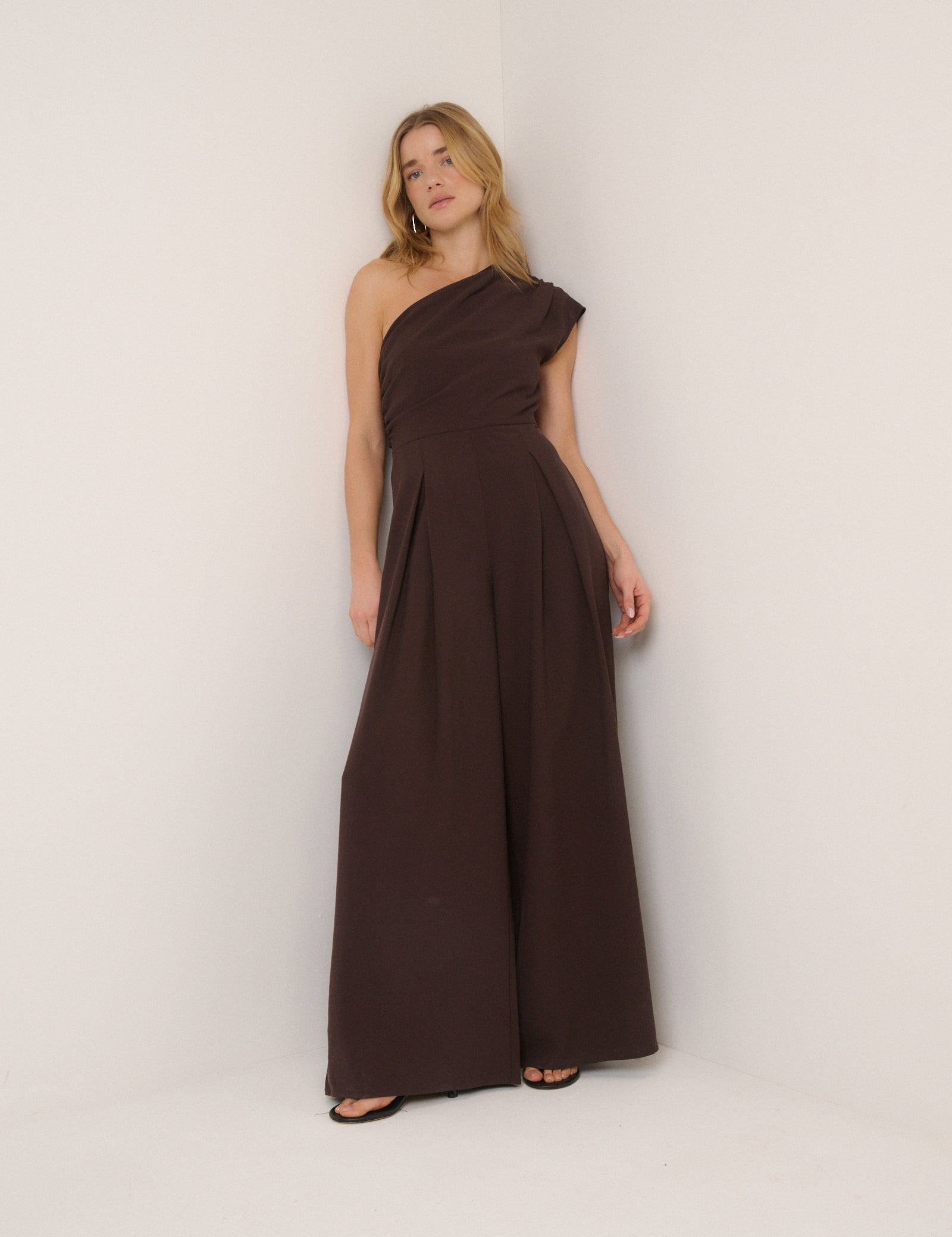 Brown One Shoulder Sanaria Jumpsuit
