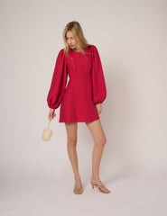 Pink Balloon Sleeve Nicki Mini Dress