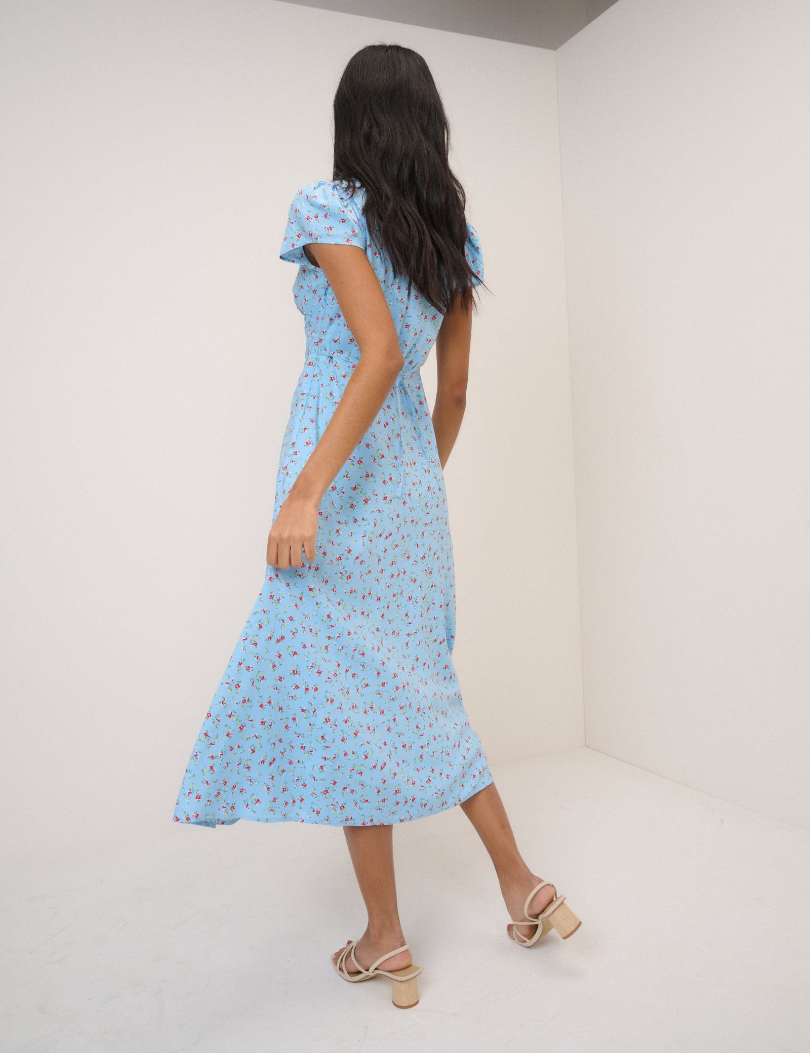 Blue Floral Lace Trim Kacey Midi Dress