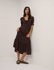 Black Floral Tiered Lia Midi Dress