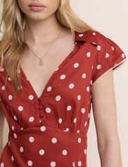 Red Polka Dot Collared Norma Midi Dress