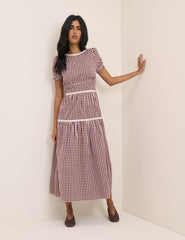 Burgundy Floral Lace Trim Dara Midi Dress