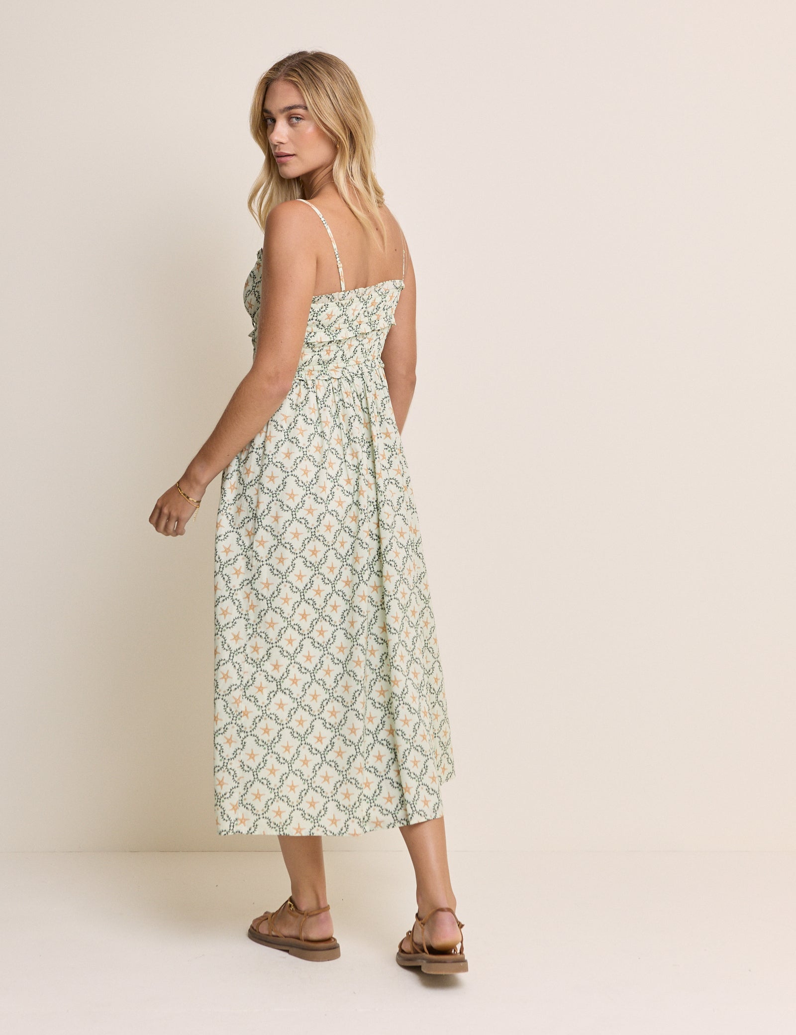 Blue Ocean Printed Shirred Waist Alina Midi Dress