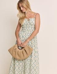 Blue Ocean Printed Shirred Waist Alina Midi Dress