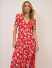 Red Floral Bonnie Midi Dress
